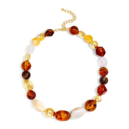 Chunky Beaded Necklace For Women Vintage Resin Bead Statement Necklace Adjustable Amber Stone Necklaces Hypoallergenic Boho Jewelry Gift