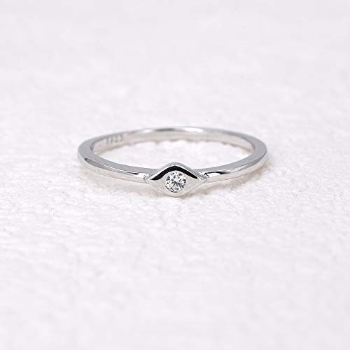 LEMON GRASS Sterling Silver Evil Eye Dainty Ring - color: White Gold Plating