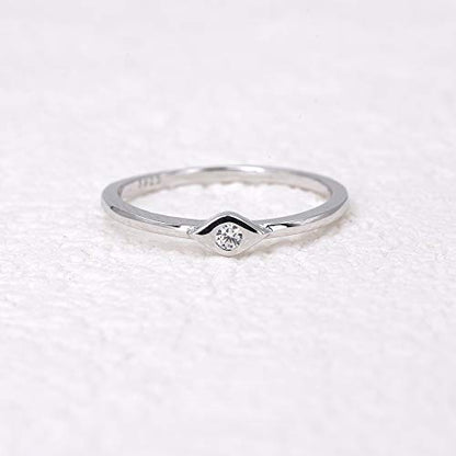 LEMON GRASS Sterling Silver Evil Eye Dainty Ring - color: White Gold Plating