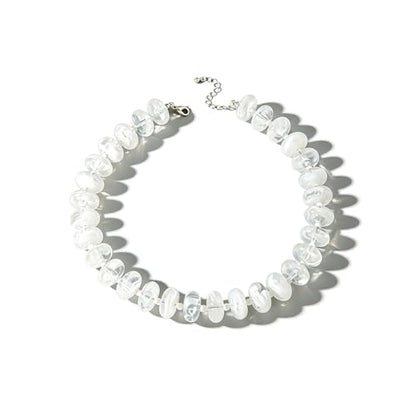 Beaded Necklace for Women Statement Chunky Necklace Boho Bead Choker Acrylic Big Bead Necklaces Summer Beach Jewelry for Women - color: White