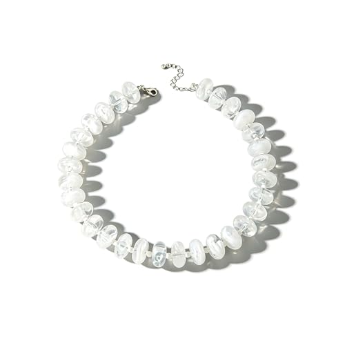 Beaded Necklace for Women Statement Chunky Necklace Boho Bead Choker Acrylic Big Bead Necklaces Summer Beach Jewelry for Women - color: White
