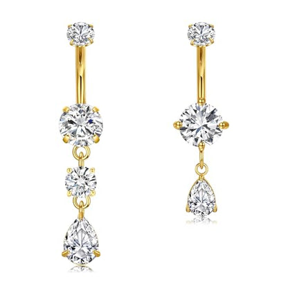 Briana Williams Belly Button Ring Clear CZ Dangle Belly Button Piercing Belly Rings Dangle Belly Button Rings Surgical Steel Teardrop Dangle Belly Button Jewelry for Women Silver Gold - color: A -gold