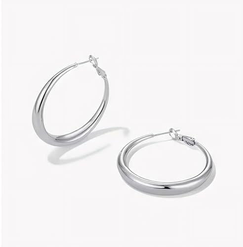 14K Gold Plated Hoop Earrings for Women, 925 Sterling Silver Hypoallergenic Post Hoops 30/40/50mm,Thick Infinity Hoops Small Trendy Chunky Earrings - color: silver, size: 50mm
