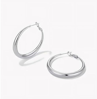14K Gold Plated Hoop Earrings for Women, 925 Sterling Silver Hypoallergenic Post Hoops 30/40/50mm,Thick Infinity Hoops Small Trendy Chunky Earrings - color: silver, size: 40mm