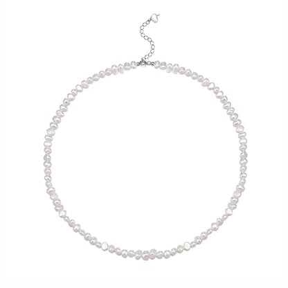 Natural Pearls Necklace, Freshwater Baroque Pearls Necklace for Women's Pearl Strand Choker Necklace 18K Gold Plated & S925 Sterling Silver Clasp White Necklace Chain - color: White, 4-5mm, Silver Clasp