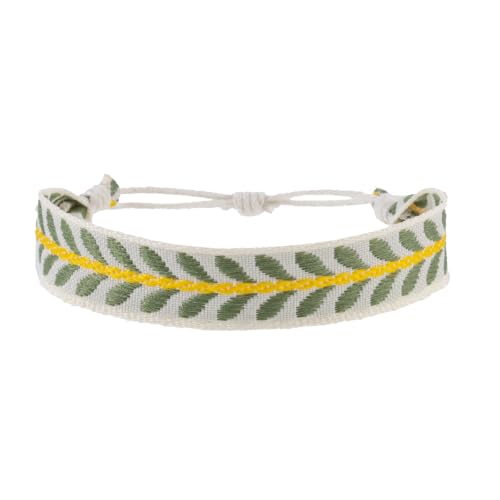 LUBINGSHINE Bohemian Embroidered Fabric Leaf Bracelet for Women 6Pcs | Hawaiian Bracelets Handmade Leaves Friendship Bracelet Set Boho Beach Vacation Holiday Jacquard Ribbon Stitching Bracelets