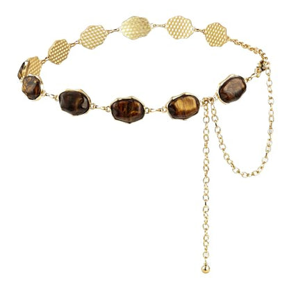 ILuvatar Green Glass Diamond Chain Belt - Metal Women's Western Style Dress Belt - color: Gold-e32