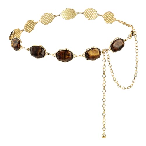 ILuvatar Green Glass Diamond Chain Belt - Metal Women's Western Style Dress Belt - color: Gold-e32