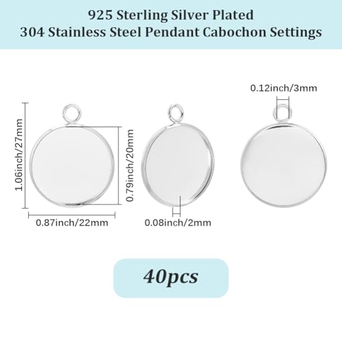 Beebeecraft 1 Box 40Pcs Round Blank Bezel Pendant Trays 304 Stainless Steel Base Cabochon Settings Pendant Blanks for Jewelry Making DIY Findings (Tray: 20mm) - color: Silver, size: 20mm 40pcs