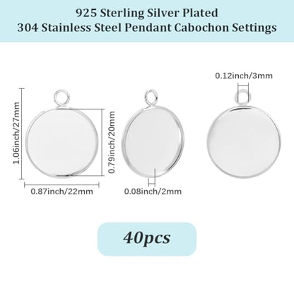 Beebeecraft 1 Box 40Pcs Round Blank Bezel Pendant Trays 304 Stainless Steel Base Cabochon Settings Pendant Blanks for Jewelry Making DIY Findings (Tray: 20mm) - color: Silver, size: 20mm 40pcs