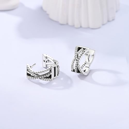 Parmuz 925 Sterling Silver Butterfly Huggies Hoop Earrings for Woman | Gold Plated Cubic Zirconia Star Moon cross Twisted huggie Hoop Post Chunky Small Tiny cuff Snake Heart Earring Gift for Her - color: gray silver