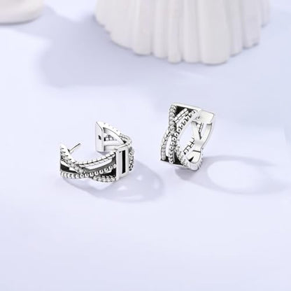 Parmuz 925 Sterling Silver Butterfly Huggies Hoop Earrings for Woman | Gold Plated Cubic Zirconia Star Moon cross Twisted huggie Hoop Post Chunky Small Tiny cuff Snake Heart Earring Gift for Her - color: gray silver