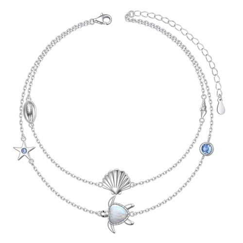 Anklets for Women 925 Sterling Silver Blue Evil Eye Infinity Butterfly Adjustable Multilayer Layered Summer Beach Ankle Bracelet Foot Chain Jewelry for Women - style: Sea Turtle 3