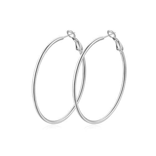 14K Gold Plated 925 Sterling Silver Posts large Hoop Earrings for Women, Hypoallergenic Big Hoop Earrings Lightweight Jewelry for Women 30/40/50/60/70MM - color: Silver-50mm