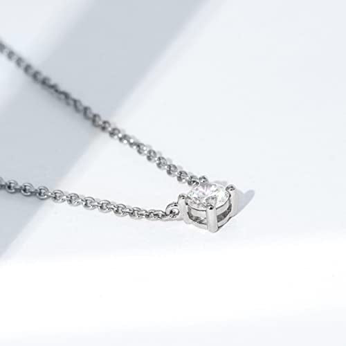 Amazon Essentials Necklace for Women, 14K Brass Chain with Cubic Zirconia Solitaire Pendant - color: Rhodium Plated