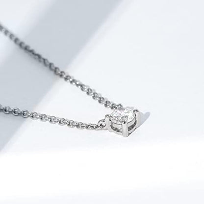 Amazon Essentials Necklace for Women, 14K Brass Chain with Cubic Zirconia Solitaire Pendant - color: Rhodium Plated