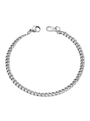 U7 Link Bracelets for Men, Cuban Link/Rope/Watch Band Solid Bracelet, Silver Black Gold Color Wrist Bracelet 3/6/9/12/15mm Width, 6.5/7.5/8.3 Inch Length, Hand Chain Jewelry for Mens Women - color: Cuban-Silver, size: 3.5mm, 8.3 inches