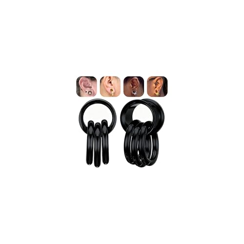 1 Pair Ear Guages with Rings 316L Stainless Steel Saddle Plugs for Ears Hypoallergenic Hoop Earrings Weights Stretchers Ears Tunnels Expander Piercing 0G 00G 1/2" 9/16" - color: Black;1/2"(12mm)