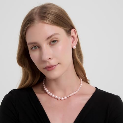 Pearl Necklace and Earring Set for Women Costume Jewelry Set | Elegant Outfit Matching, Wedding Bridesmaid Prom Gifts - style: Pink 16 inches