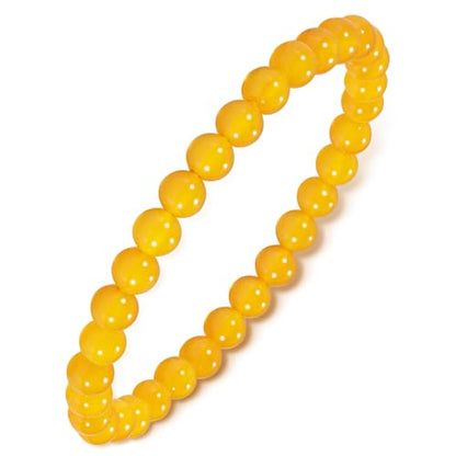 Agate Round Beaded Bracelet for Women Men Natural Agates Stone Healing Bracelets Stretch Elastic Handmade Polished Gemstone Beads Bracelet - color: Yellow, size: 6mm Beads