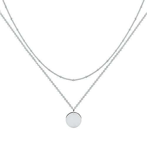 MEVECCO Dainty Pendant Layered Necklaces for Women | 18K Gold Plated Brass, 2-Piece Set With A Choker-Length Upper Layer, Wear Together Or Separately, Refined Everyday Style - style: Layer Disc-SL