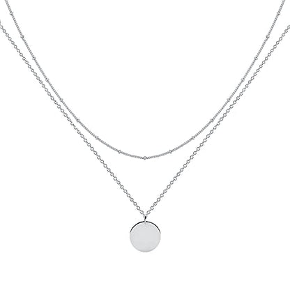 MEVECCO Dainty Pendant Layered Necklaces for Women | 18K Gold Plated Brass, 2-Piece Set With A Choker-Length Upper Layer, Wear Together Or Separately, Refined Everyday Style - style: Layer Disc-SL