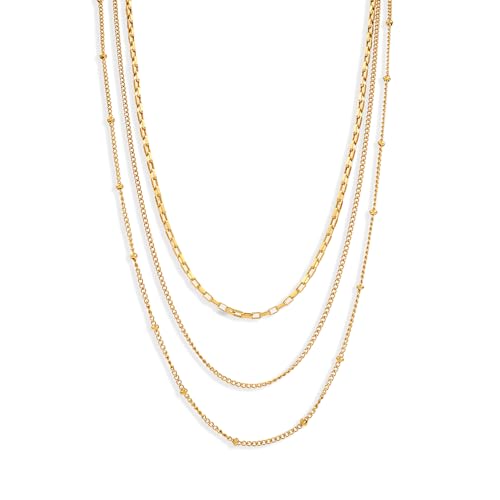 Elegance 11 designs Gold Plated Thin Chain Layered Necklaces For Women Non Tarnish,18k Gold Plated Stainless Steel Dainty Waterproof Gold Necklace Set Stack For Women Gifts Jewelry - color: Gold Necklace 200N