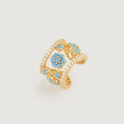 Ear Cuff Earrings for Women 14K Gold Plated Created Turquoise Cubic Zirconia Sparkling Boho Hollow Huggie Ear Cuffs Non Piercing | Clip On Cartilage | Single - color: Turquoise Blossom