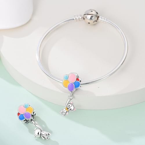 LNQOBU 925 Sterling Silver Charms for Bracelets Necklaces,5A Cubic Zirconias Evil Eye Dangle Beads Charms Jewelry Gift for Women (With one Spacer Beads Charms) - style: Colorful Balloon Bear Beads