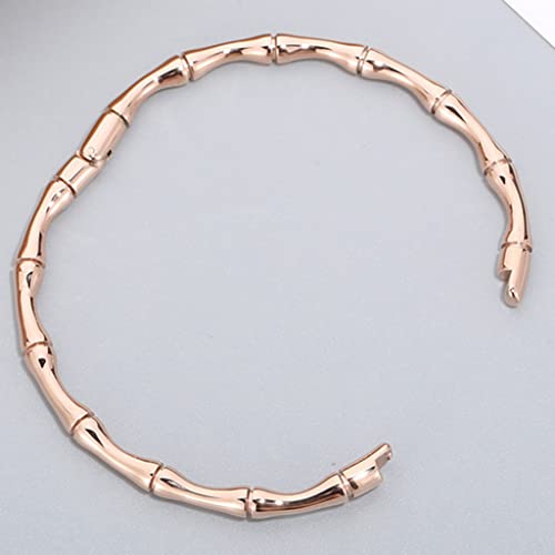 JUDE Stainless Steel Bamboo Style Classic Plain Open Clasp Bangle Bracelet - color: Rose Gold