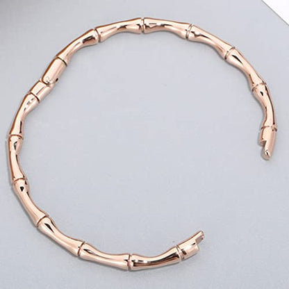 JUDE Stainless Steel Bamboo Style Classic Plain Open Clasp Bangle Bracelet - color: Rose Gold