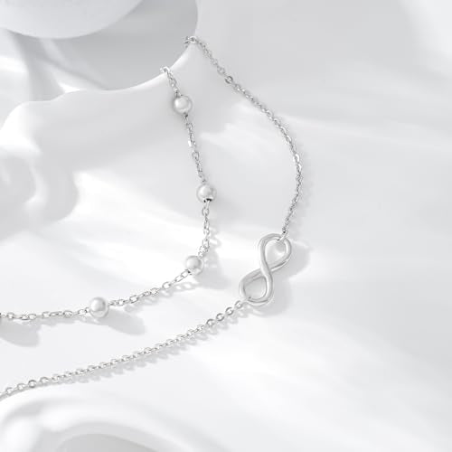 CHIC & ARTSY 925 Sterling Silver Ankle Bracelets for Women, Adjustable Layered Foot Chains with Nature & Symbol Charms, Lightweight Comfort Fit Boho Beach Everyday Jewelry - color: Infinity/silver