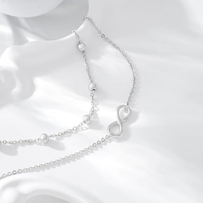 CHIC & ARTSY 925 Sterling Silver Ankle Bracelets for Women, Adjustable Layered Foot Chains with Nature & Symbol Charms, Lightweight Comfort Fit Boho Beach Everyday Jewelry - color: Infinity/silver