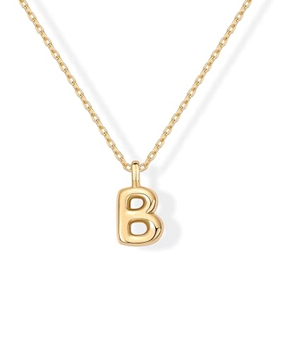 PAVOI 14K Gold Plated Dainty Chunky Bubble Initial Letter Pendant Necklace for Women | Alphabet Letter Necklace - style: - B