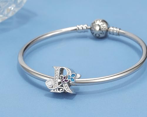 S925 Silver Butterfly Initial Letter Charms Fit for Pandora Charms Bracelets and Necklace Alphabet Bead Charms Jewelry Gifts for Women - color: R