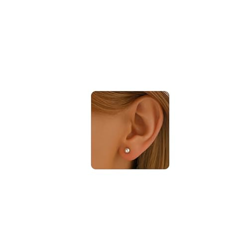 Pearl Stud Earrings for Women Gold/Silver Plated 3mm 4mm 5mm 6mm 8mm Pearl Earrings Dainty Hypoallergenic Earrings - color: White Gold, size: 4 Millimeters
