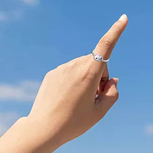 Rabbit Bridal Rings for Lady Opening Adjustable Sapphire Engagement Rings Minimalist Cute Proposal Rings (Silver, One Size)