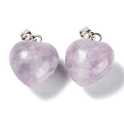 10Pcs Heart Stone Charm Pendants Natural Lepidolite Gemstone Pendants with Platinum Brass Loops for DIY Necklace Keychains Earring Crafts Supplies - color: Lepidolite