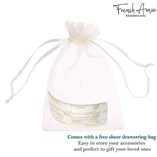 French Amie Broad Curved Oblong Ivory Cream Extra Wide Large Cellulose Acetate Automatic Volume Hair Clip Barrette with Golden Clasp for Women and Girls
