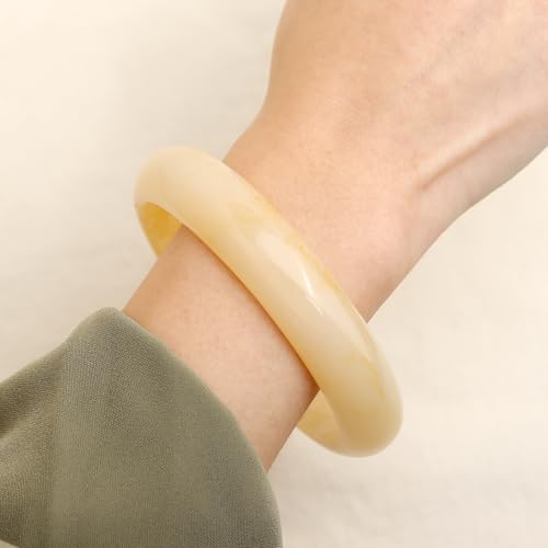 Chunky Resin Wide Bangle Bracelets for Women, Trendy Statement Minimalist Acrylic Bracelet Prom Holiday Jewelry Gift - color: Beige