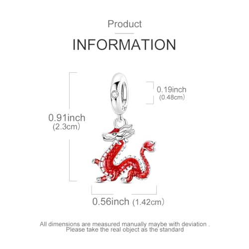 Hapour 925 Sterling Silver Charms for Bracelet Necklace Dangle Pendant Bead | Bear Charm, Elephant Zebra Cat Dream catcher Family Birthday European Jewelry Charm, For Women Mom - color: Red Dragon