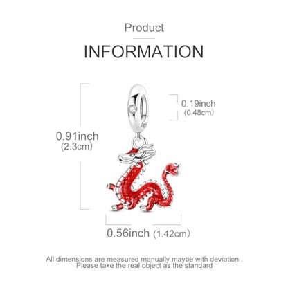 Hapour 925 Sterling Silver Charms for Bracelet Necklace Dangle Pendant Bead | Bear Charm, Elephant Zebra Cat Dream catcher Family Birthday European Jewelry Charm, For Women Mom - color: Red Dragon