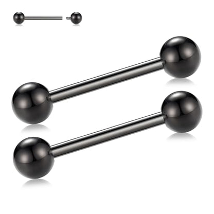 PEAKLINK Internally Threaded Nipple Rings Titanium Nipple Bars Piercing Jewelry 1 Pair Tongue Rings Eyebrow Jewelry Bridge Piercings - color: Black Nipple Straight Barbell