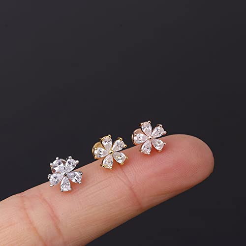 Cross Evil Eye Flower Love Heart CZ 16g Labret Cartilage Tragus Monroe Lip Nose Helix Studs Earrings Stainless Steel Cubic Zirconia Small Tiny Little Piercings Jewelry Gifts for Women Her Birthday Bff - style: silver