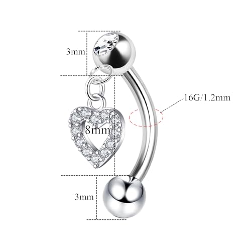4Pcs Rook Eyebrow Piercing Jewelry for Women 16G Stainless Steel 8mm Curved Barbell Rook Earrings Hypoallergenic Lip Rings Rook Eyebrow Cartilage Daith Surface Tragus Piercing Jewelry