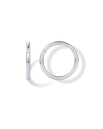 PAVOI Clicker Hoop Earrings for Women & Men, 14K Gold Plated Hinged Huggies | Hypoallergenic Titanium Piercing Earrings, Piercing Jewelry Cartilage Helix Nose Ring Tragus Rook Septum 16-18-20 Gauges - color: Titanium, size: 16 Gauge 10mm
