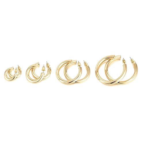 PAVOI Chunky Gold Hoop Earrings for Women, Lightweight 14K Gold Plated | Gold Hoops, Gold Plated Earrings, Womens Earrings, 14K Gold Hoop Earrings - color: Pack, size: 40 MM