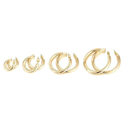PAVOI Chunky Gold Hoop Earrings for Women, Lightweight 14K Gold Plated | Gold Hoops, Gold Plated Earrings, Womens Earrings, 14K Gold Hoop Earrings - color: Pack, size: 50 MM