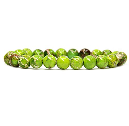 Angelstones Gemstones 8mm Round Beads Healing Crystal Bracelet for women | Natural Gemstone, Handmade Gifts for Women, Healing Crystal Round Beaded Stretch Bracelets, Unisex Jewelry for Women and Men - color: Green Sea Sediment Jasper