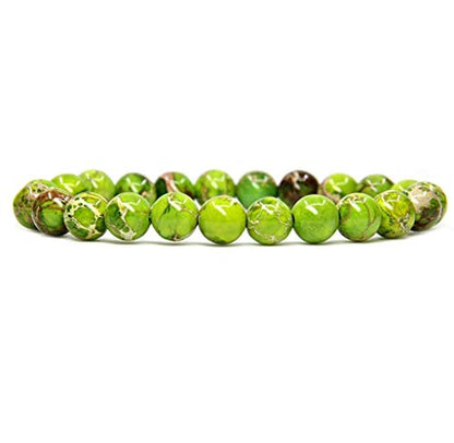 Angelstones Gemstones 8mm Round Beads Healing Crystal Bracelet for women | Natural Gemstone, Handmade Gifts for Women, Healing Crystal Round Beaded Stretch Bracelets, Unisex Jewelry for Women and Men - color: Green Sea Sediment Jasper